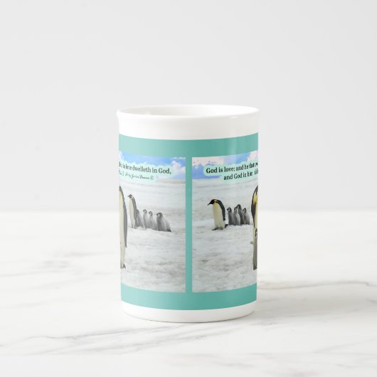 Schöne Penguin-Schrift 1 John 4:16 Porzellantasse (Vorderseite)