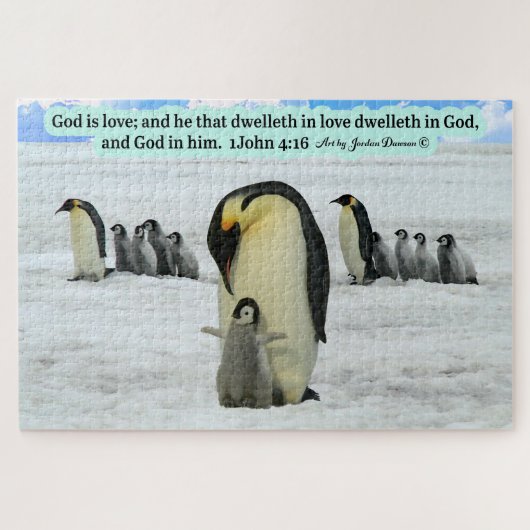 Schöne Penguin-Schrift 1 John 4:16 Puzzle (Horizontal)