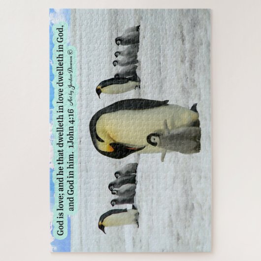 Schöne Penguin-Schrift 1 John 4:16 Puzzle (Vertikal)