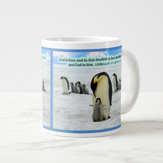 Schöne Penguin-Schrift 1 John 4:16 Riesenmantel Jumbo-Tasse (Vorderseite Rechts)