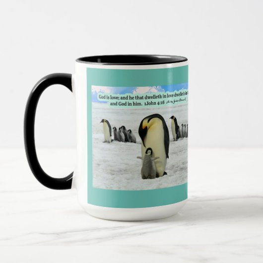 Schöne Penguin-Schrift 1 John 4:16 Tasse (Links)