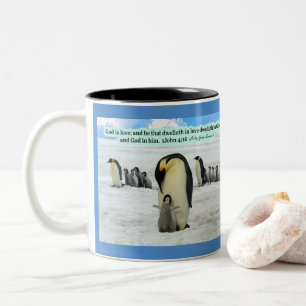 Schöne Penguin-Schrift 1 John 4:16 Zweifarbige Tasse