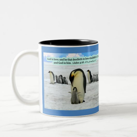 Schöne Penguin-Schrift 1 John 4:16 Zweifarbige Tasse (Links)