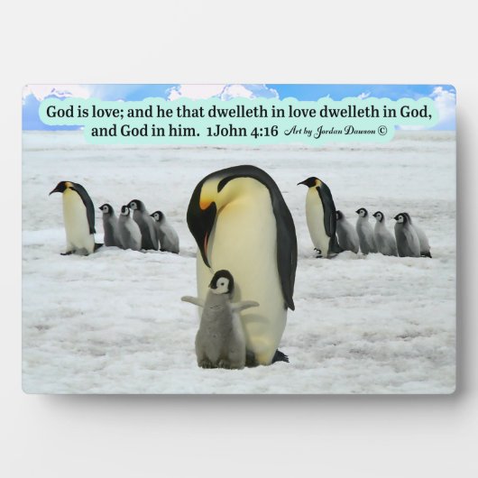 Schöne Penguin Scripture Plaque 1 John 4:16 Fotoplatte (Vorderseite)