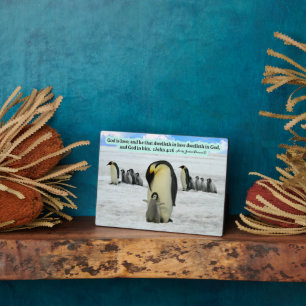 Schöne Penguin Scripture Plaque 1 John 4:16 Fotoplatte