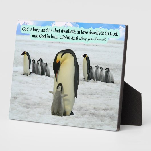 Schöne Penguin Scripture Plaque 1 John 4:16 Fotoplatte (Seite)