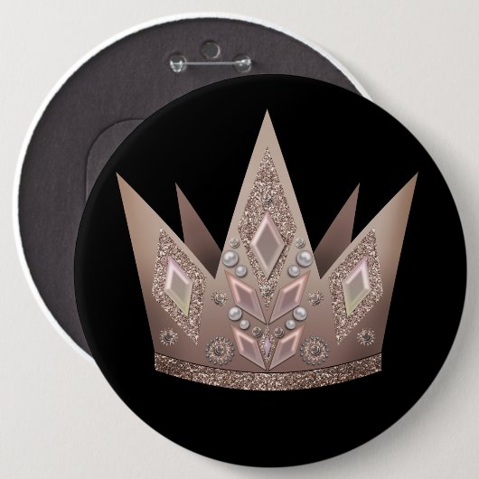 Schöne Perlenperlen Glitzer Krone goldene Bronze Button (Vorne & Hinten)