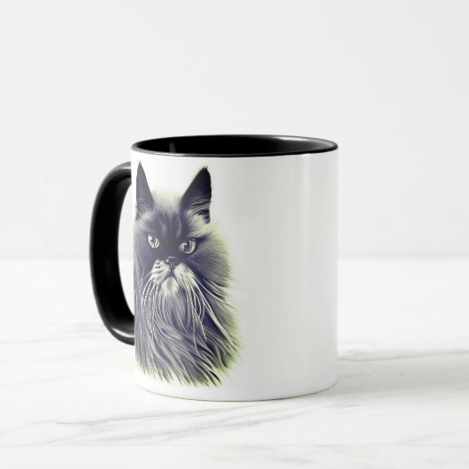 Schöne persische Katze in Schwarz und Weiß Tasse (Vorderseite Links)