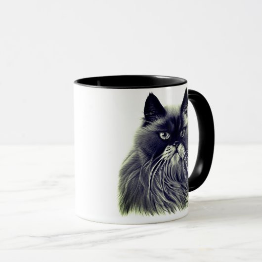 Schöne persische Katze in Schwarz und Weiß Tasse (VorderseiteRechts)