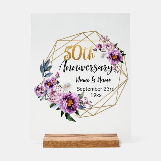 Schöne personalisierte 50. Hochzeitstag Acrylschild (Vorderseite)