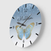Schöne Personalisierte Blauer Schmetterling Große  Wanduhr (Winkel)