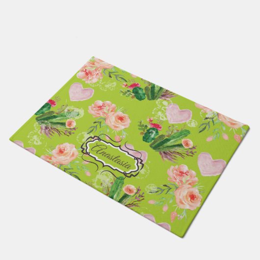 Schöne Personalisierte Blumenkaktus Fußmatte (Schrägansicht)