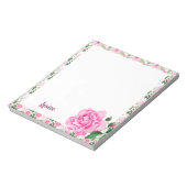 Schöne Personalisierte Pink-Aquarell-Rose Notizblock (Rotiert)