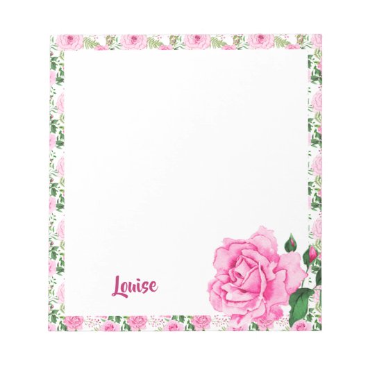 Schöne Personalisierte Pink-Aquarell-Rose Notizblock (Vorderseite)