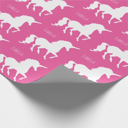 Schöne personalisierte rosa Unicorn-Silhouette Geschenkpapier (Ecke)
