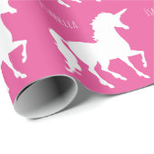 Schöne personalisierte rosa Unicorn-Silhouette Geschenkpapier (Rolleneckpunkt)