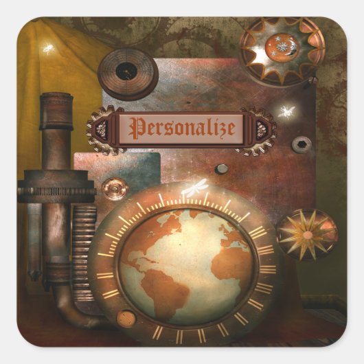Schöne Personalisierte Steampunk-Sticker Quadratischer Aufkleber (Vorderseite)