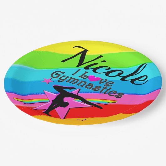 SCHÖNE PERSÖNLICHE IN LIEBE GYMNASTICS DESIGN PAPPTELLER (Schrägansicht)