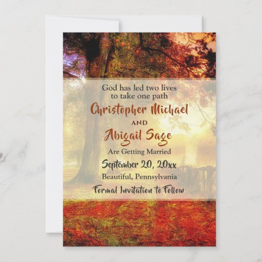 Schöne Pfade Herbstbäume fallen Christlich Hochzei Save The Date (Rückseite)