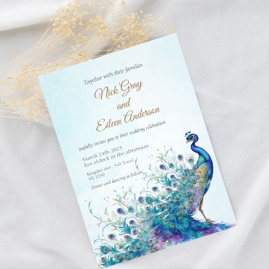 Schöne Pfau und Feather Wedding Einladung