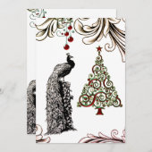 Schöne Pfau- und Weihnachtsbaumflat Feiertagskarte (Vorne/Hinten)