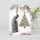 Schöne Pfau- und Weihnachtsbaumflat Feiertagskarte (Stehend Vorderseite)