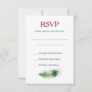 Schöne Pfauenfeder-Hochzeit RSVP Karte