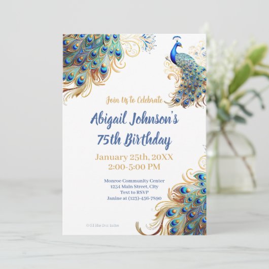 Schöne PfauenFedern digital oder gedruckt Einladung (Stehend Vorderseite)