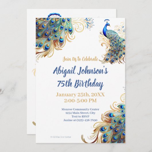 Schöne PfauenFedern digital oder gedruckt Einladung (Vorne/Hinten)