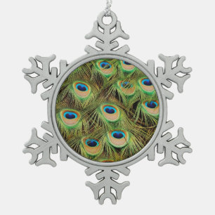 Schöne Pfauenfedern mit Pfennerdekoration Schneeflocken Zinn-Ornament