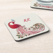 Schöne Pfauenfedern Wunderschöne Mit Monogramm Getränkeuntersetzer (Linke Seite)