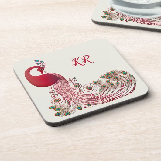 Schöne Pfauenfedern Wunderschöne Mit Monogramm Getränkeuntersetzer (Linke Seite)