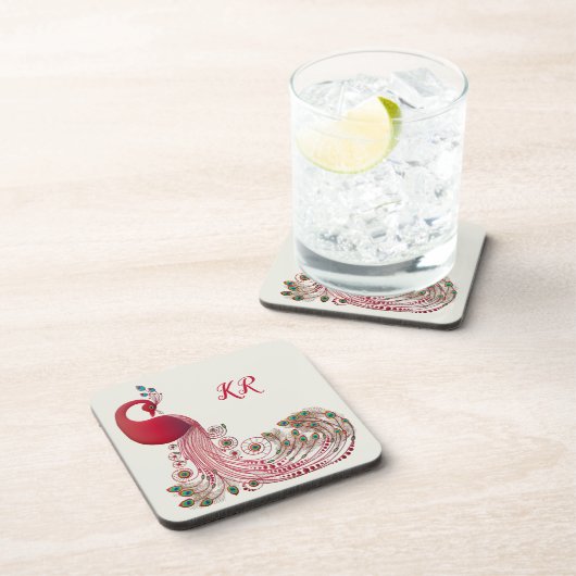 Schöne Pfauenfedern Wunderschöne Mit Monogramm Getränkeuntersetzer (Rechte Seite)