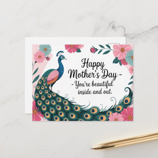 Schöne Pfauenflora Muttertag Postkarte (Vorderseite/Rückseite Beispiel)