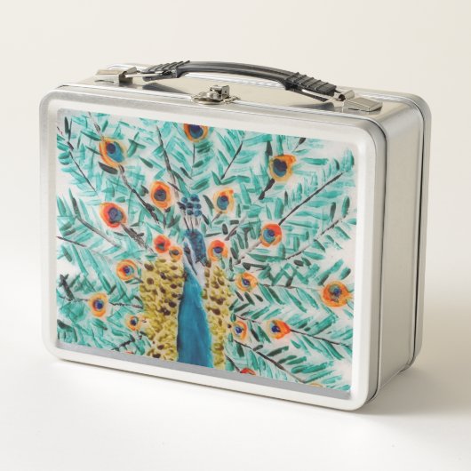 Schöne Pfauenlandschaft Personalisiert Metall Brotdose (Vorderseite)
