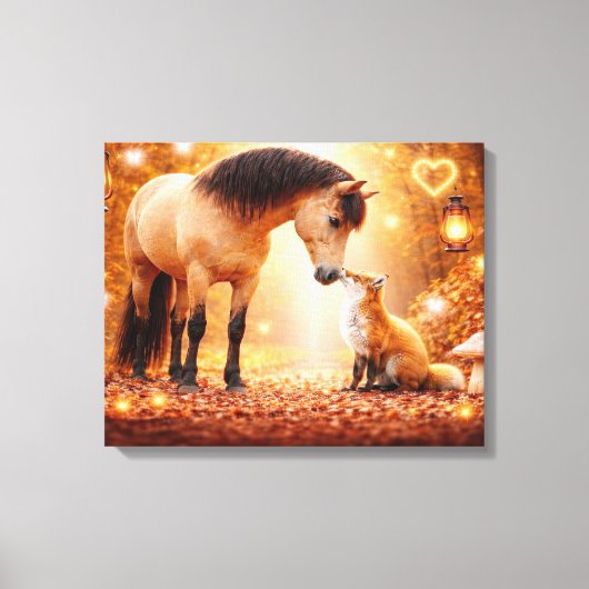 Schöne Pferd und Rotfuchs Fantasy-Kunst Leinwanddruck (Vorderseite)