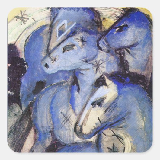 Schöne Pferde - Franz Marc - Der Blaue Reiter Quadratischer Aufkleber (Vorderseite)