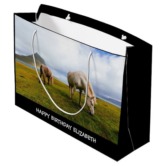 Schöne Pferde Große Geschenktasche Geschenktüte (Rückseite Schrägansicht)