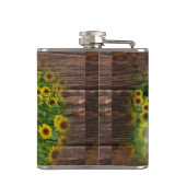 Schöne Pferde im Feld der Sonnenblumen Flachmann (Rückseite)