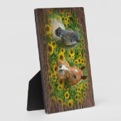 Schöne Pferde im Feld der Sonnenblumen Fotoplatte (Seite)