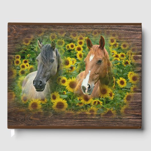Schöne Pferde im Feld der Sonnenblumen Gästebuch (Vorderseite)