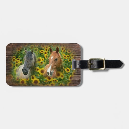 Schöne Pferde im Feld der Sonnenblumen Gepäckanhänger (Vorderseite horizontal)