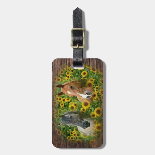 Schöne Pferde im Feld der Sonnenblumen Gepäckanhänger (Vorderseite vertikal)