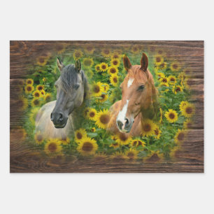 Schöne Pferde im Feld der Sonnenblumen Geschenkpapier Set
