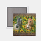 Schöne Pferde im Feld der Sonnenblumen Magnet (Vorderseite/Rückseite)