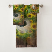 Schöne Pferde im Feld der Sonnenblumen waschen Tuc Badhandtuch Set (Insitu)