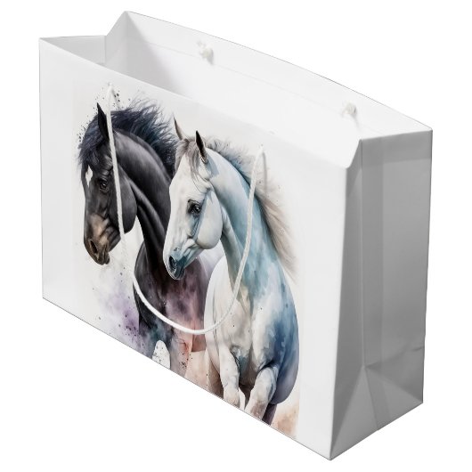 Schöne Pferde im Wasser Große Geschenktüte (Rückseite Schrägansicht)