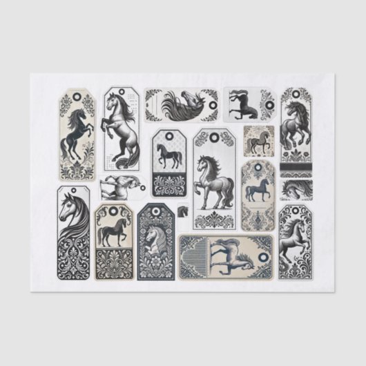 Schöne Pferde mit Damaskus Design Verzierung Seidenpapier (Vorderseite)