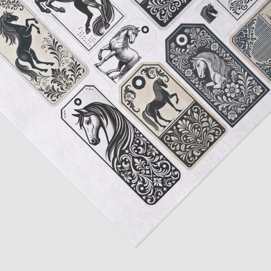 Schöne Pferde mit Damaskus Design Verzierung Seidenpapier (Ausschnitt)