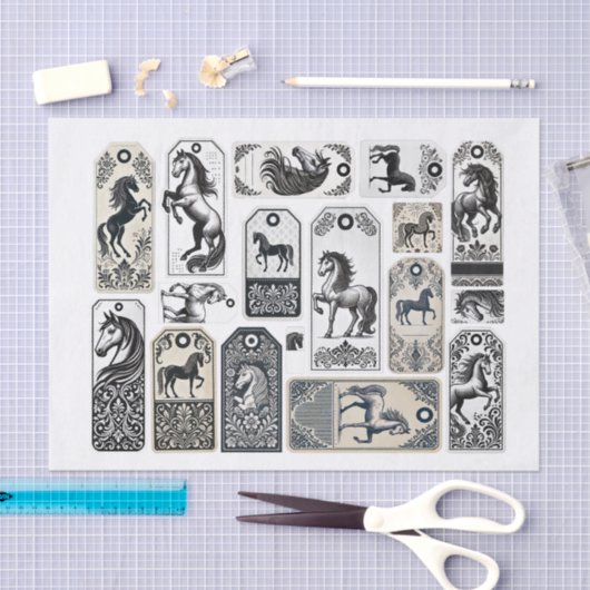 Schöne Pferde mit Damaskus Design Verzierung Seidenpapier (Handwerk)